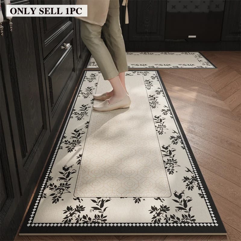 Kitchen Floor Mat Waterproof PVC Oil-proof Non-slip Leather Mats Floral Carpet Long Size Rug French Style Home Decoration Rugs