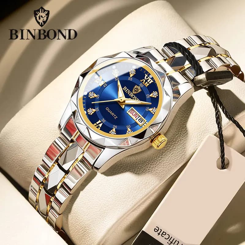 BINBOND Top Brand Luxury Fashion Business Ladies' Watches 30M Waterproof Week Date Watch Sport Quartz Wrist Watch B2521