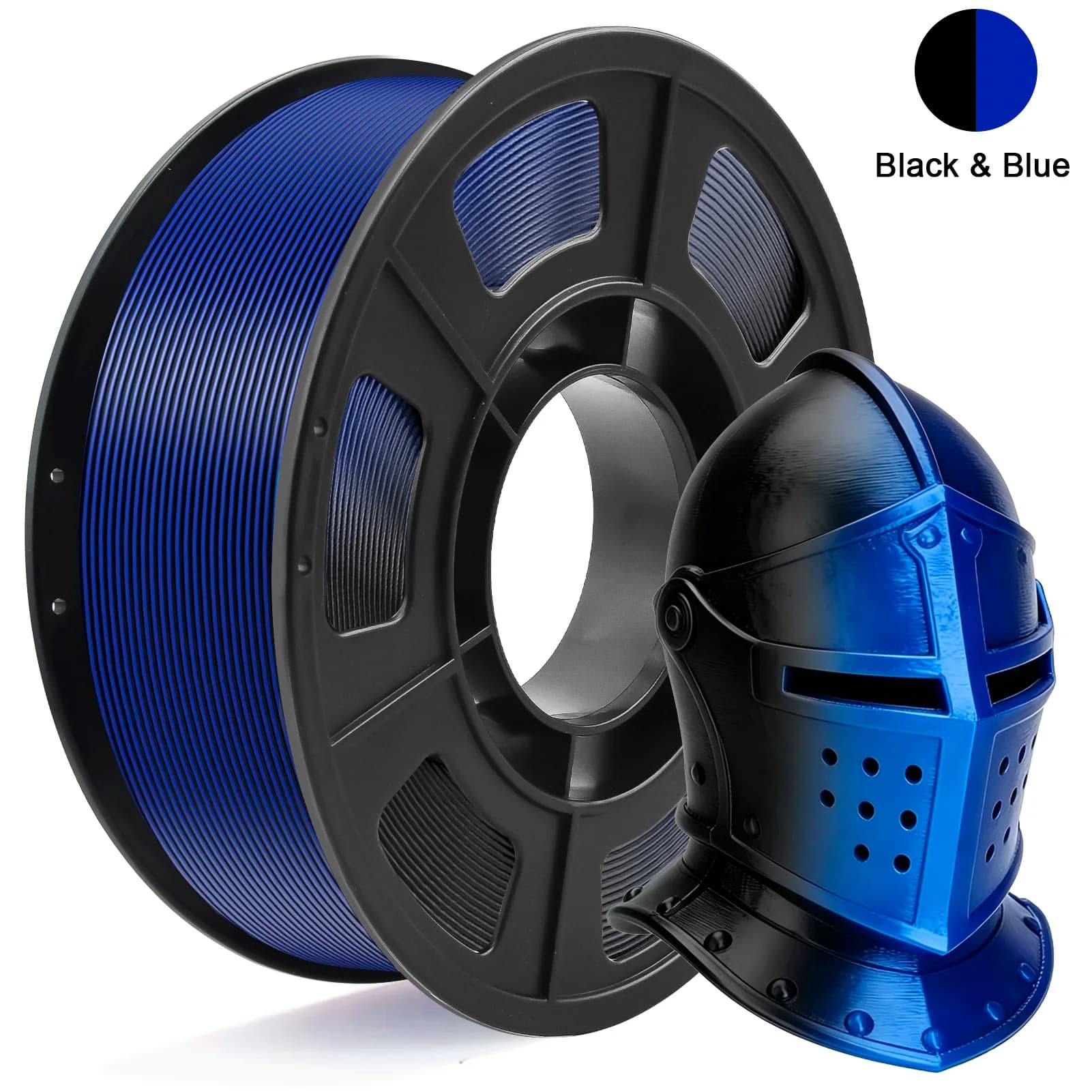 Silk PLA Dual Color Filament 1.75mm 3D Printer Filament, Coextrusion Black Blue Metal-Like Shiny PLA Filament, 250g (0.55lbs)