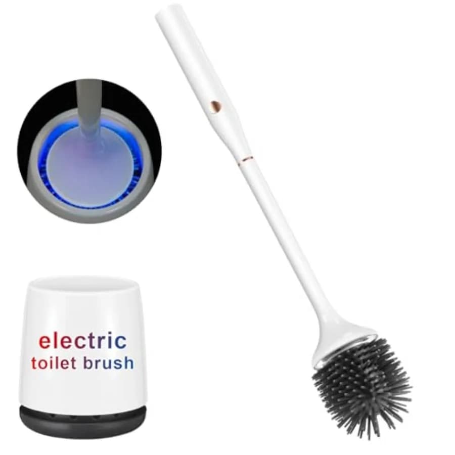 Set Spazzola Elettrica per WC con Supporto, Spazzola per WC Senza Fili, Scrubber Elettrico Rotante, con Testina in Silicone Autopulente