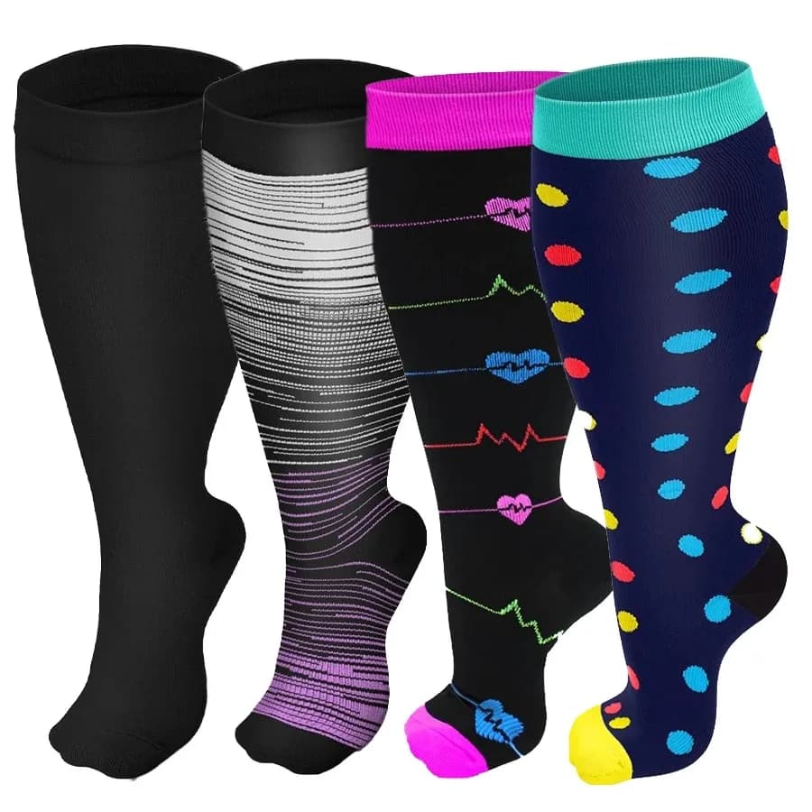 Plus Size Compression Socks for Women Men Extra Large Wide Calf Knee High Socks Patterned Compression Stockings for Sports Run
