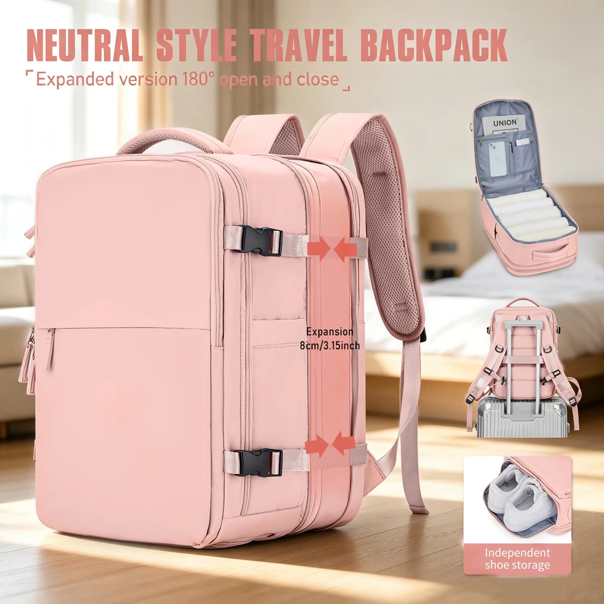 Backpack Ladies Large Capacity Expandable Backpack Hand Luggage Bag Aircraft Laptop Backpack Rucksack for Men Hiking Backpack