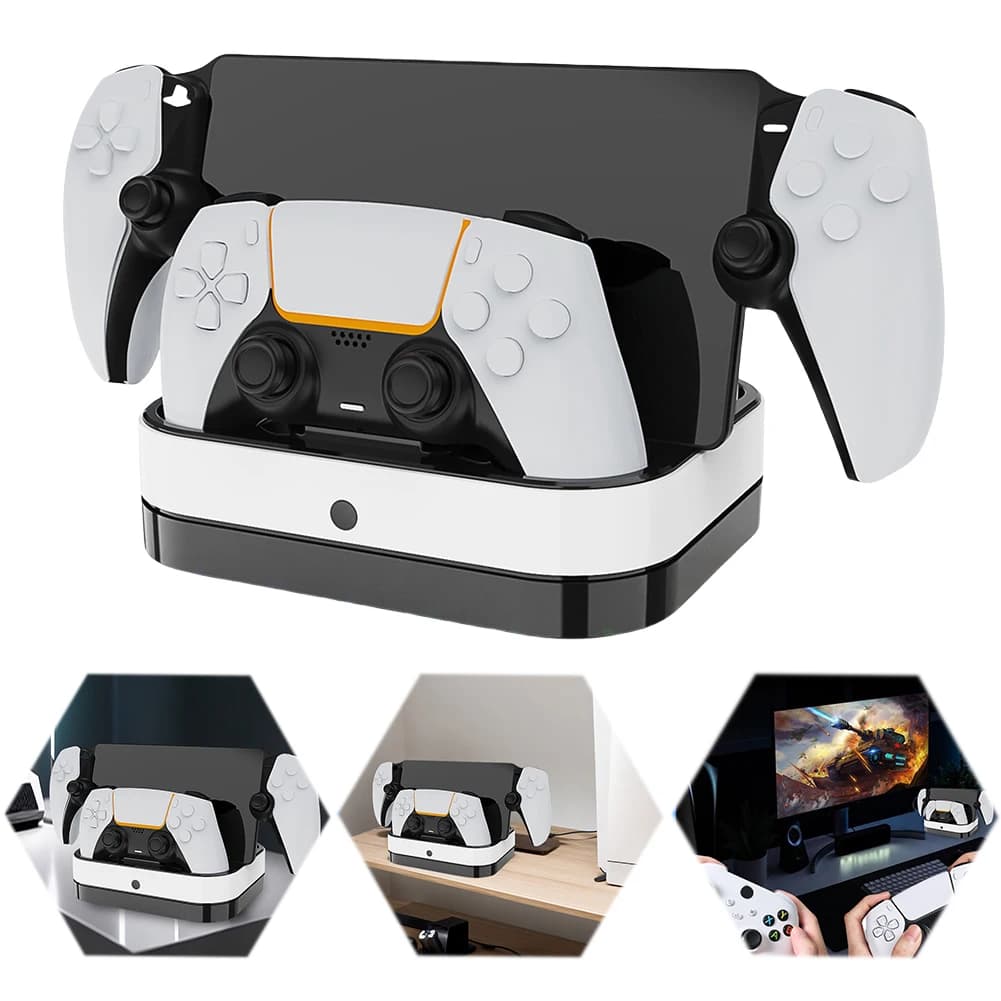 Supporto di Ricarica per Controller PS5 con Cavi, Dock di Ricarica Doppio per Controller PS5 e Accessori per Giochi PS Portal