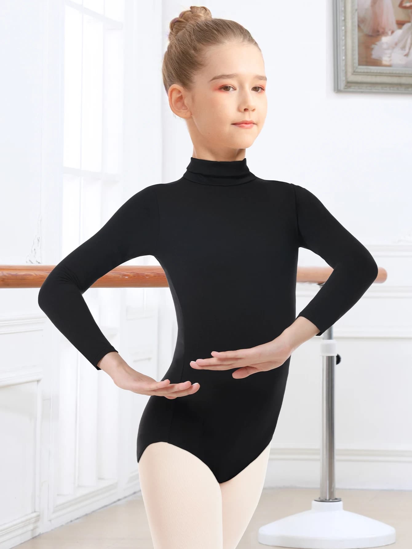 body a maniche lunghe per ragazze collo alto chiusura con cerniera posteriore Abiti da ginnastica Body da ballo per bambini