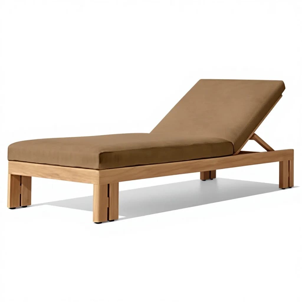 Moderna sedia a sdraio pieghevole portatile da esterno in teak con cuscino e ruote per ville, parchi, hotel, spiagge, piscine o soggiorni