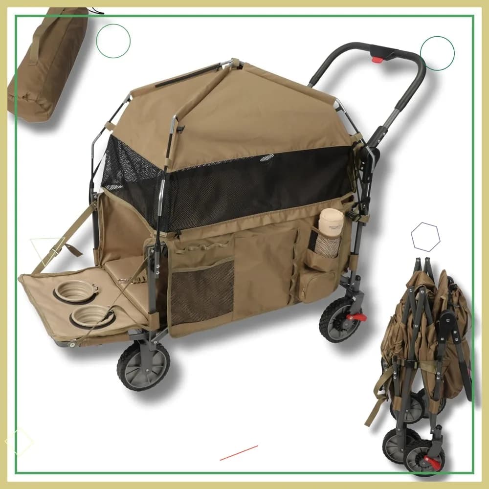 Carrello Pieghevole per Animali Domestici con Tenda Rimovibile, Rampa e Vano Portaoggetti, Ruote per Tutti i Terreni