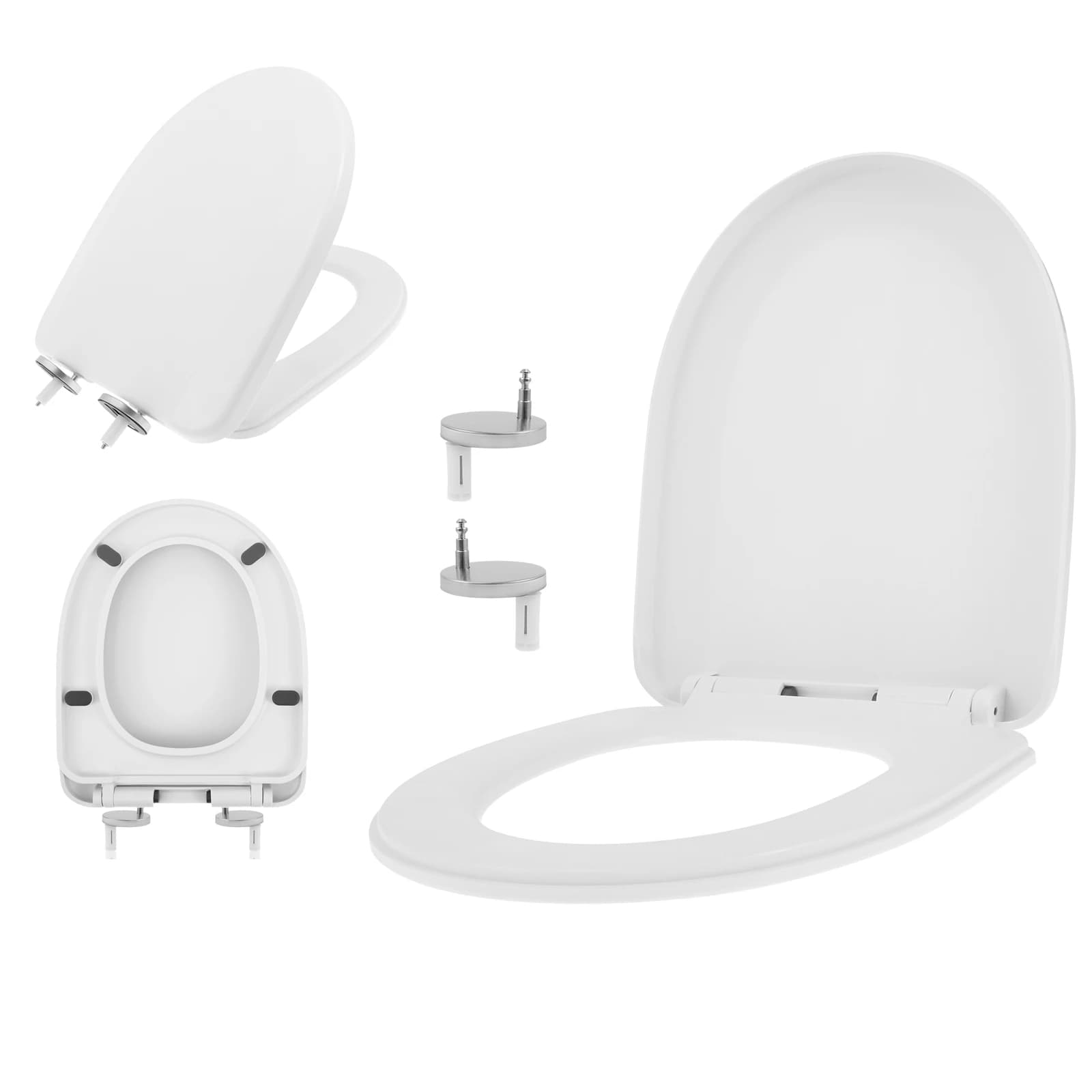Sedile WC Allungato con Chiusura Ammortizzata e Coperchio Silenzioso, in PP Rinforzato Resistente alla Pressione, con Sgancio Rapido e Supporto Posteriore