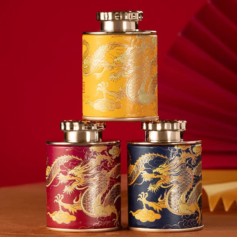 Mini Dragon Pattern Tea Tin Can Airtight Sealed Container Household Green Black Tea Portable Paper Storage Can