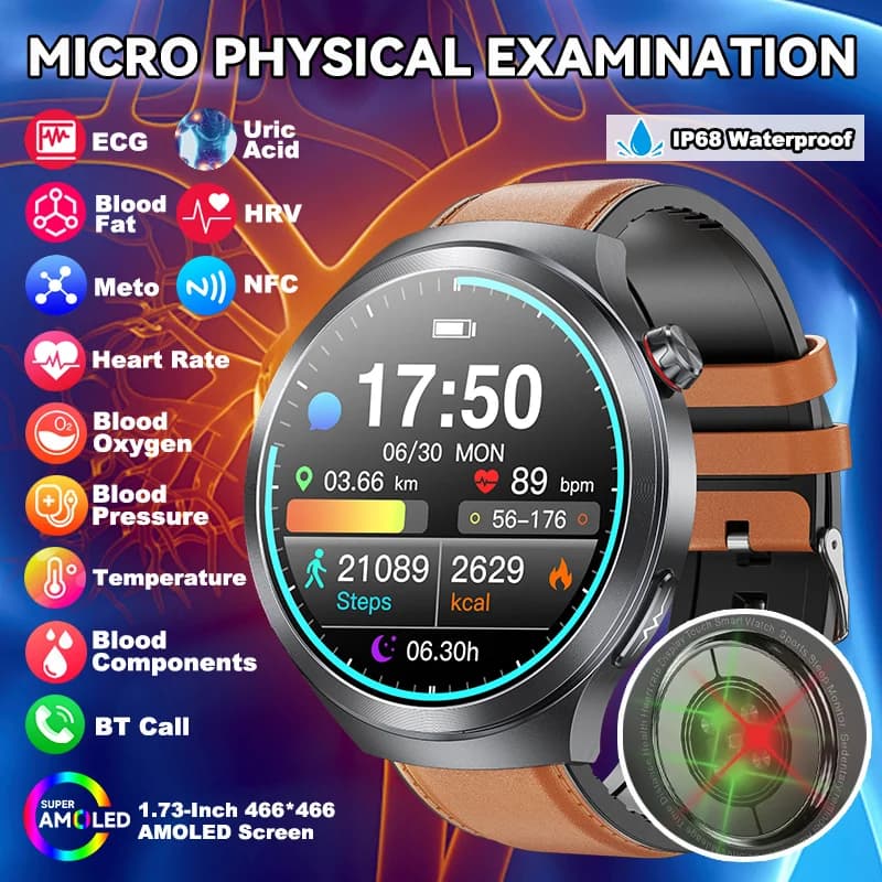 LIGE Nuovo ECG + PPG Astuto Della Vigilanza Delle Donne Degli Uomini di BT Chiamata NFC Lipidi Nel Sangue Acido Urico Sonno Salute Monitor Fisico Sano Smartwatch 2025