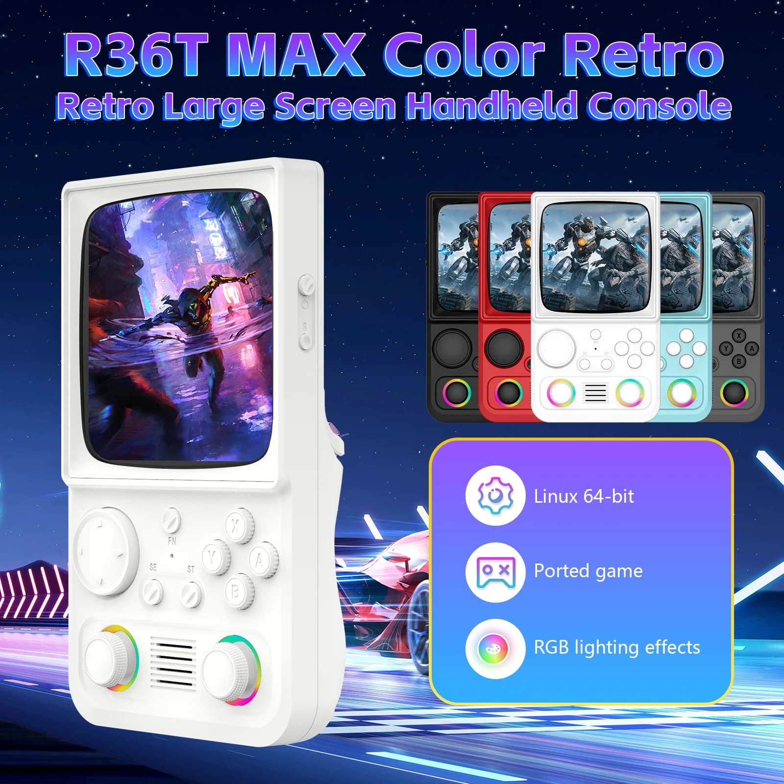 Console di Gioco Portatile Retro TV AISLPC R36T MAX con Schermo IPS da 4.0", Sistema EmuEMEC 64/128G, 20000+ Giochi, Lettore di Giochi Tascabile 5G