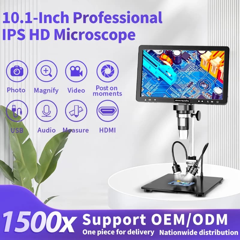 Nuovo Microscopio Digitale HDMI 10.1'' con Fotocamera 20MP 1500X a Messa a Fuoco Ultra-Precisa, Microscopio Video 1080P con 8 Luci LED per Monete e Circuiti