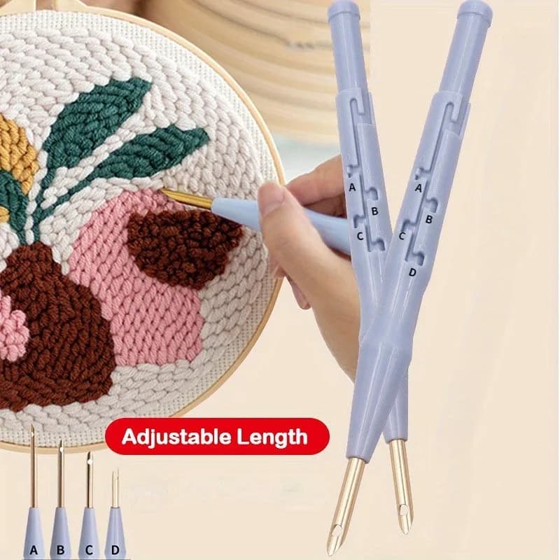1Pc Deluxe Punch Needle Embroidery Pen Adjustable Depth Control Plastic Stainless Steel For Rug Yarn Cross Stitch DIY Craft