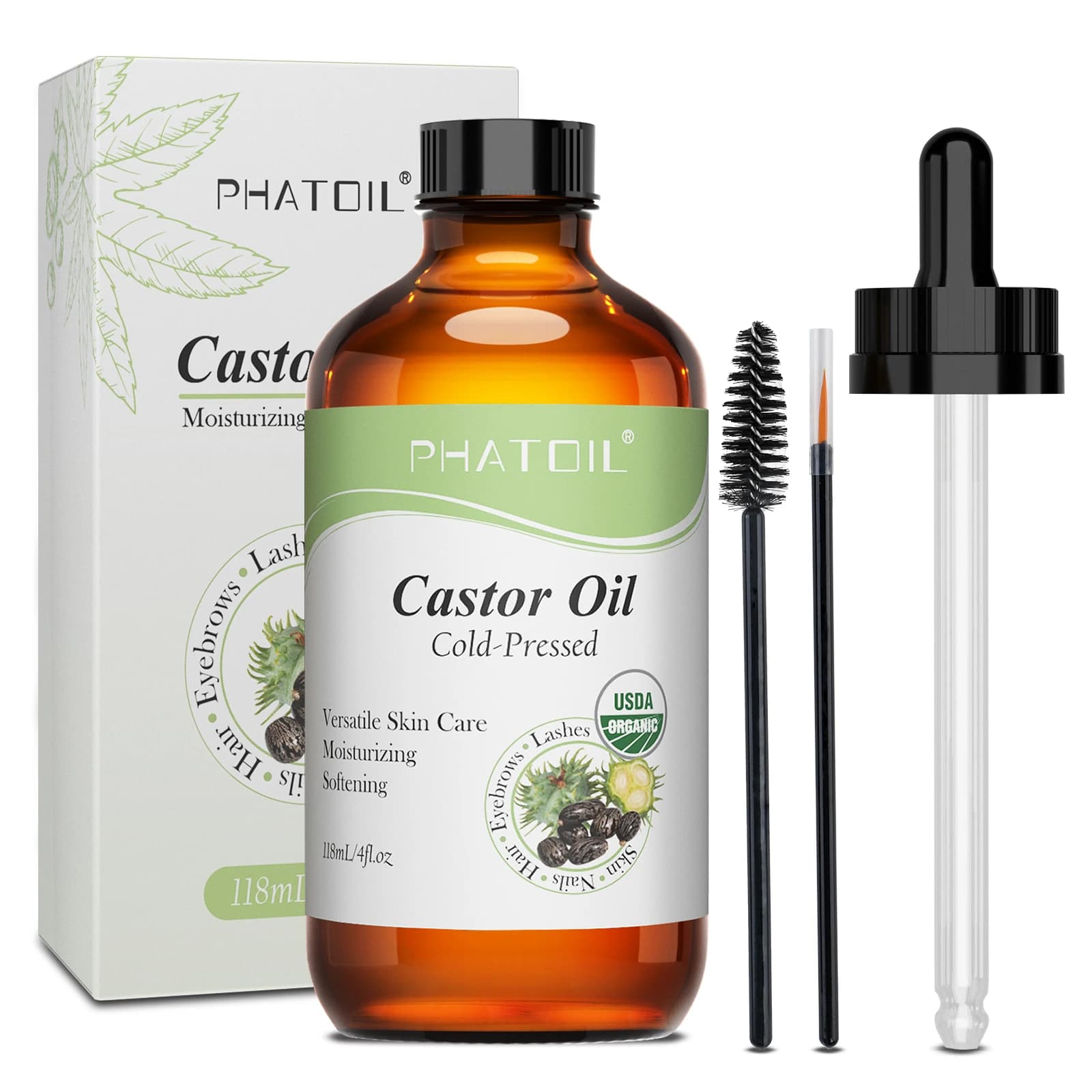 PHATOIL Organic Cold Pressed Castor Oil 100% 118ml/236ml Castor Oil for hair growth, eyelashes and eyebrows, skin moisturizing care