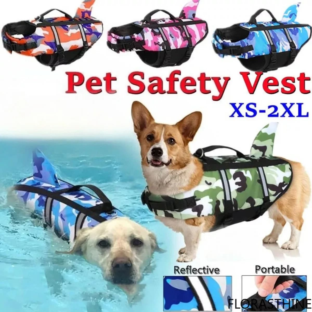 Pet Life Jacket Vest Clothes Life Vest Adjustable Reflective High Camo Buoyancy Pet Swimsuit for Dogs Outdoor Surfing Beach Use