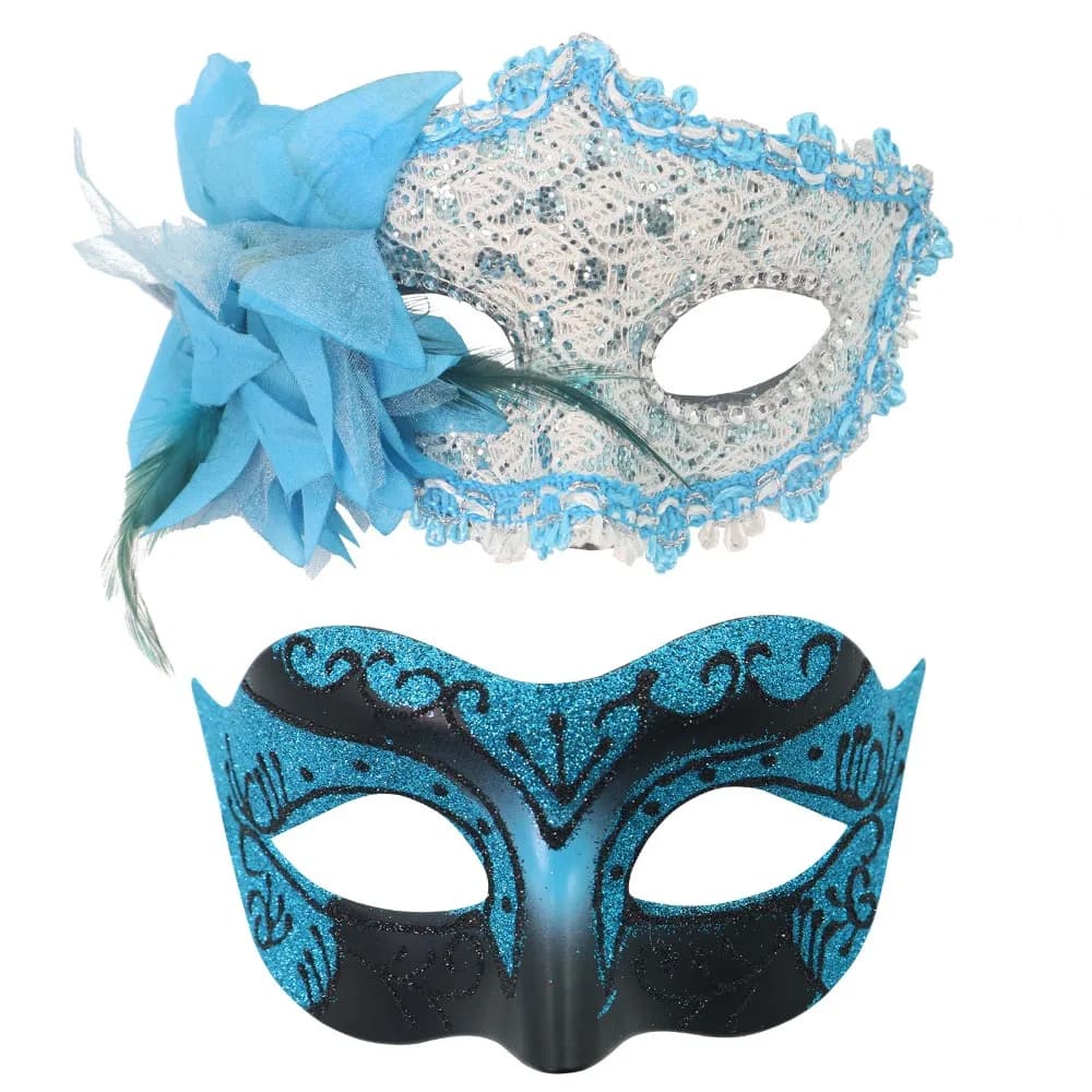 2PCS/set Flower Couple Masks Painted Design Masquerade Prop Half Face Mask Non-Toxic Material Cosplay Face Covering