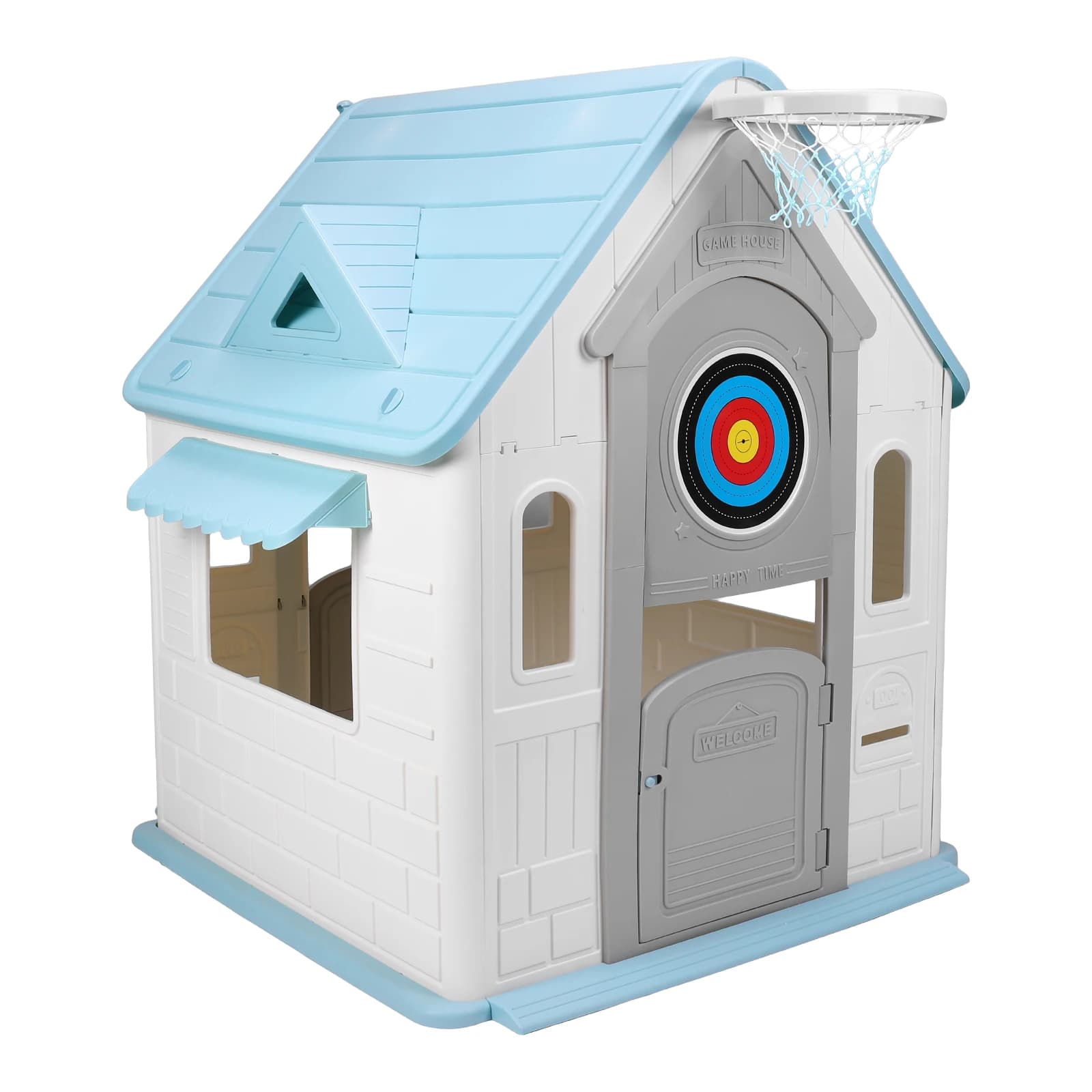 Casetta per Bambini con Canestro da Basket e Bersaglio, Set da Gioco per Interni/Esterni, Giochi da Giardino per Bambini