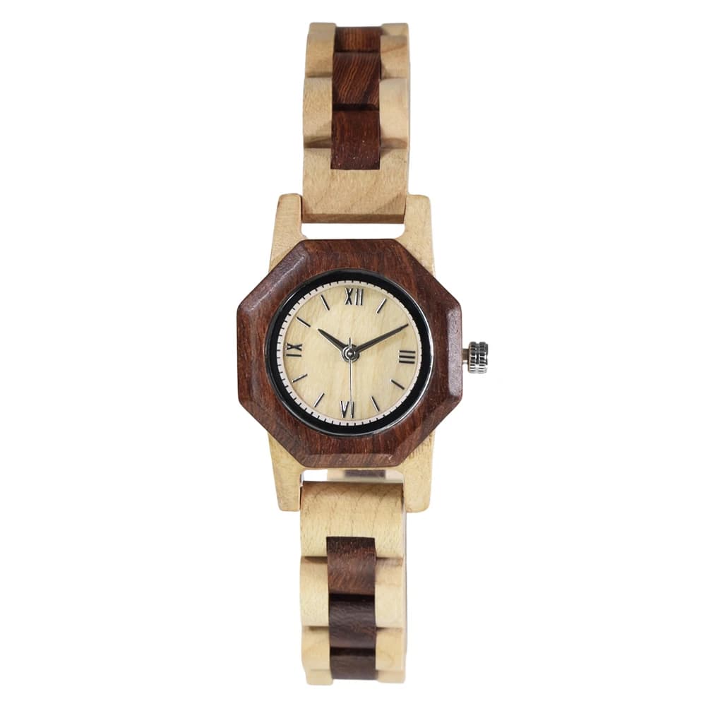 Octagon Sandal Wood Watch for Women classic quartz timepiece smooth round dial holiday souvenir ornament