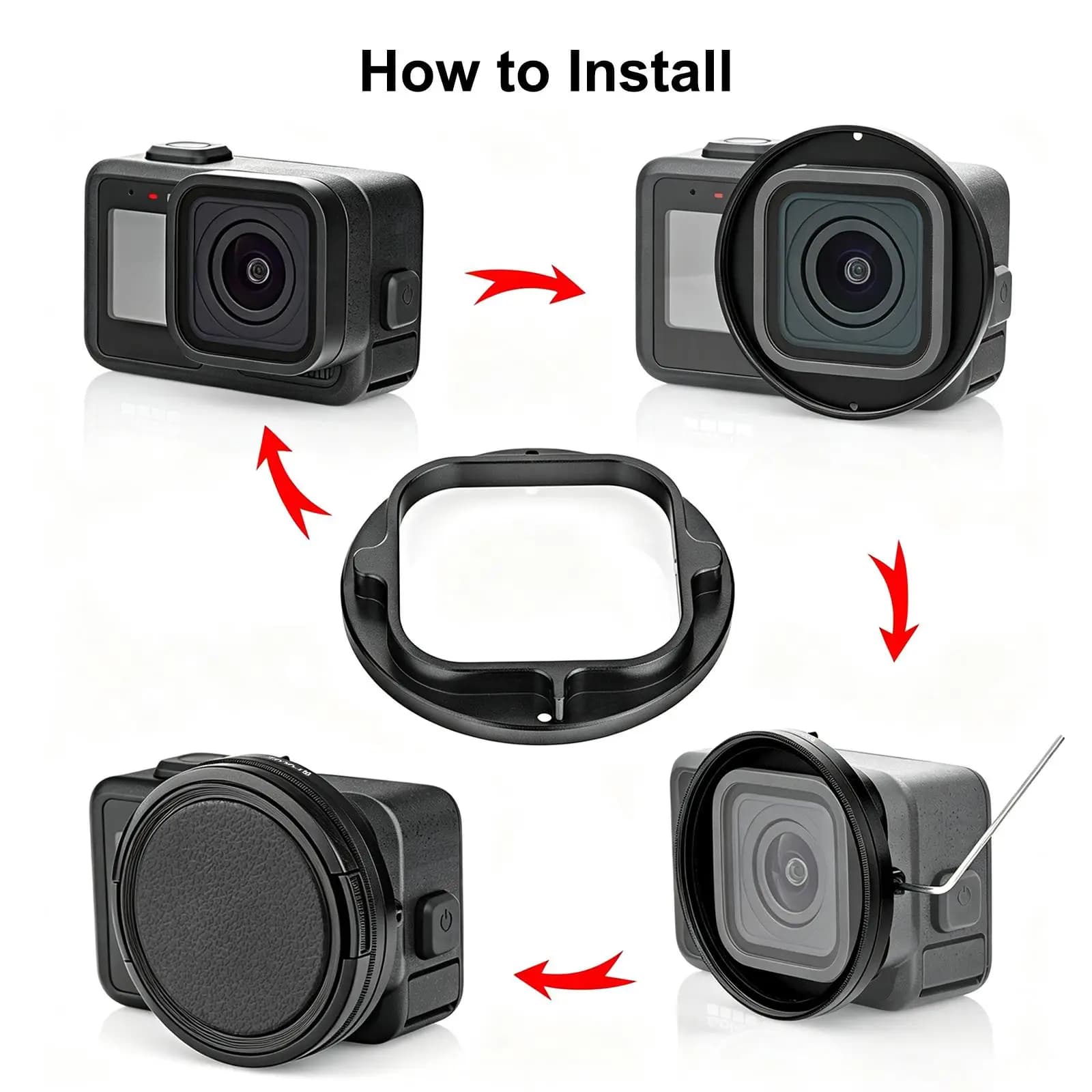 PULUZ 58mm UV Lens Filter Adapter Ring for GoPro MISSION 1 / 1 PRO, Aluminum Alloy UV Lens Filter Adapter with Lens Cover