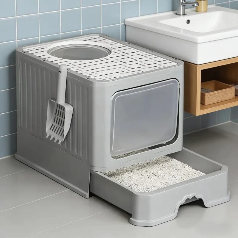 Lettiera per gatti antispruzzo extra large completamente chiusa con cassetto staccabile per la rimozione degli odori Sabbia per toilette per gatti per uso quotidiano domestico