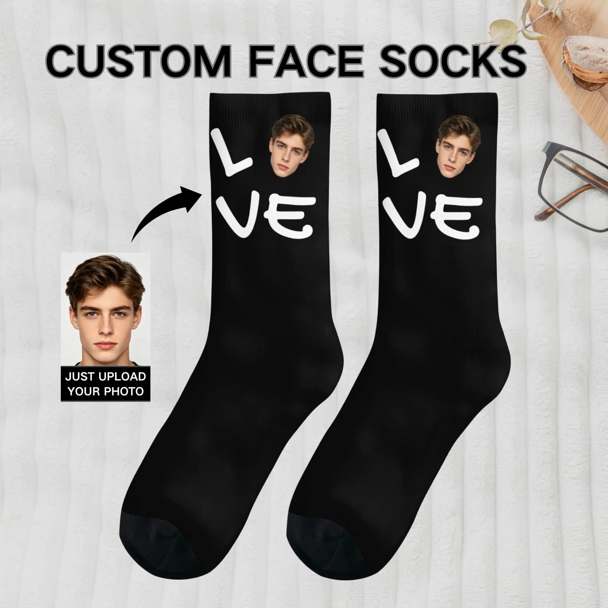 Personalized Custom Socks with Love-Themed Face Photo Print Stylish Design Comfortable Breathable Socks Gift for Loved Ones