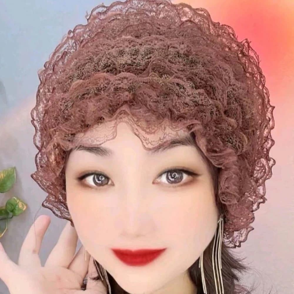 Fashion Soft Beauty Lace Curling Hat Breathable Dome Elderly Beauty Cap Polyester Solid Color Mesh Lace Pullover Cap Headgear