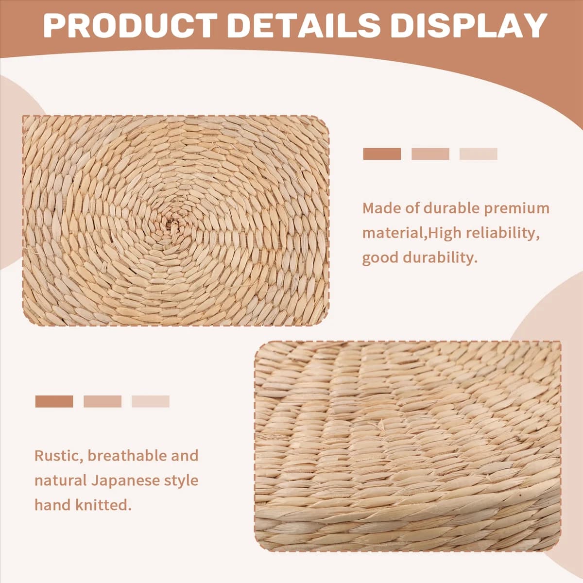ABAZJ 45 cm Tappetini da yoga Pouf rotondo Tatami Cuscino da pavimento Cuscino del sedile Paglia Meditazione Ispessimento Attrezzatura da yoga morbida