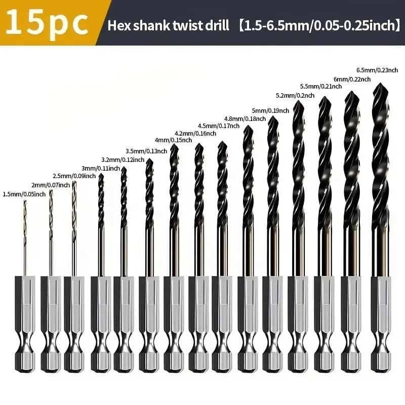 15PCS HSS M35 Cobalt Coated Twist Drill Bit Set 1.5mm To 6.5mm Drill Bits For Wood Metal Drilling Power Tool Accessories