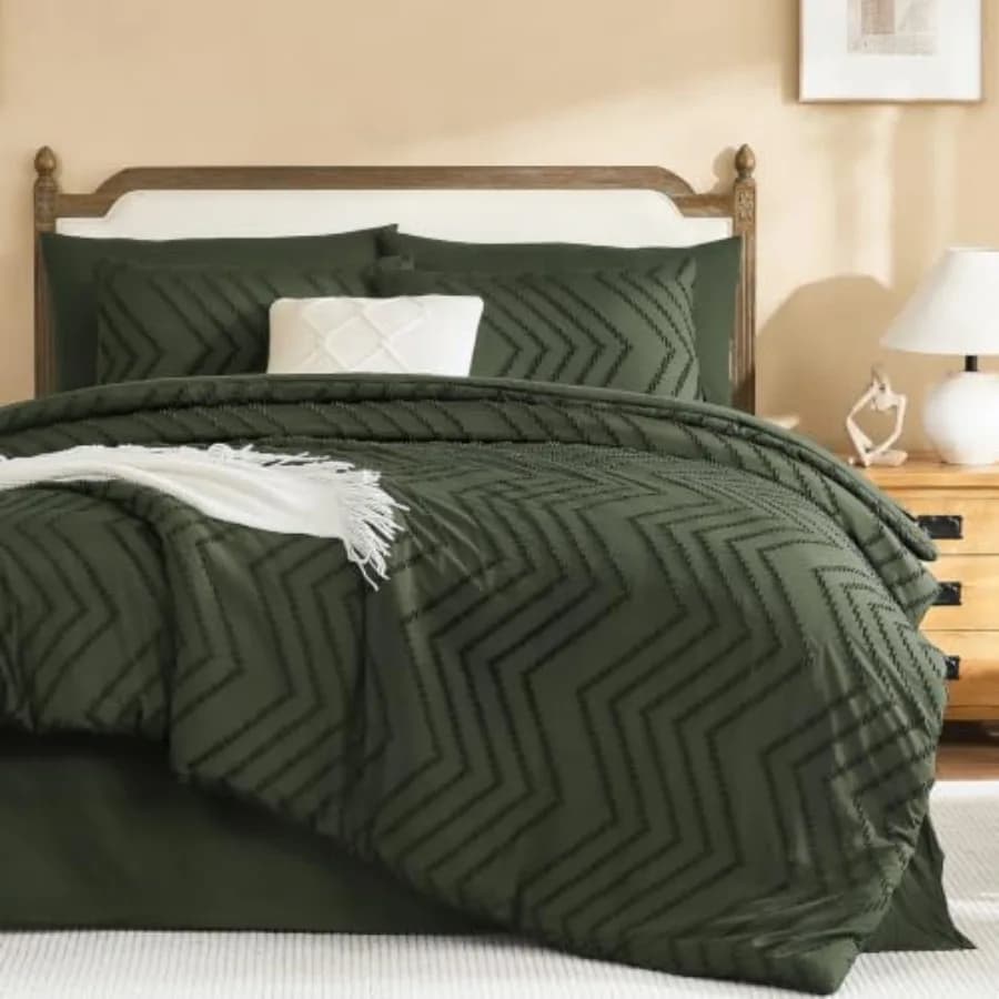 Full Size Comforter Sets with Sheets Dark Olive Green - 7 Pieces Bed in a Bag Full Chevron Tufted Complete Bedding Sets with Co