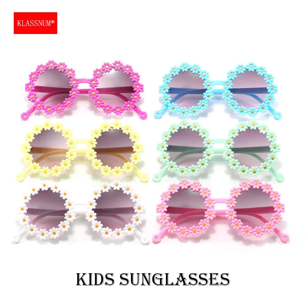 KLASSNUM Kids Round Flower Sunglasses Cute Daisy Children Girls Boys Funny Party Eyepiece Sunglasses Outdoor Uv 400 Protection