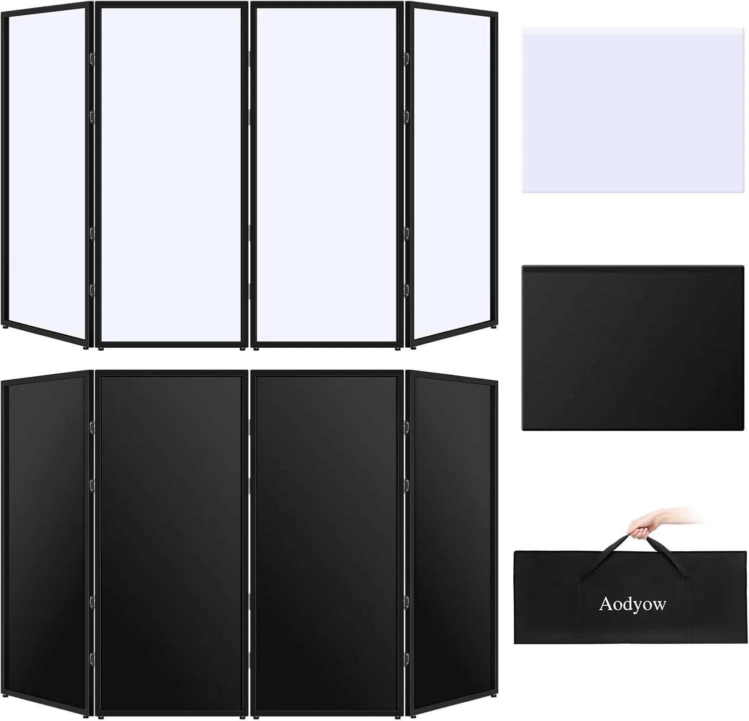 Schermo Portatile per DJ Booth, Copertura per Eventi Pieghevole con 4 Telai Metallici Staccabili, Pannello Display per Proiettore Luminoso