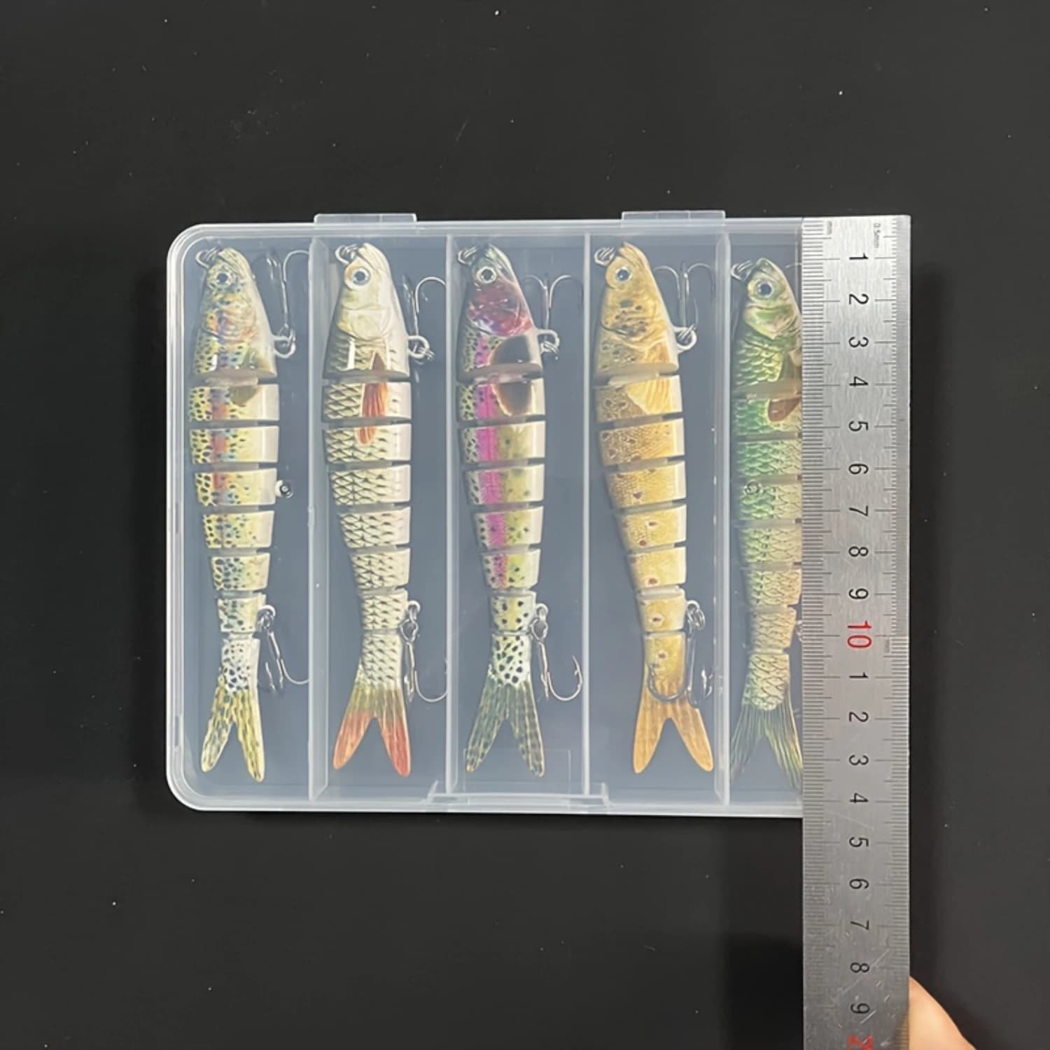Esche da pesca artificiali multisezione premium da 5 pezzi - Gancio affilato, design bionico realistico, 5 girelle a scatto - Efficace per Catchi