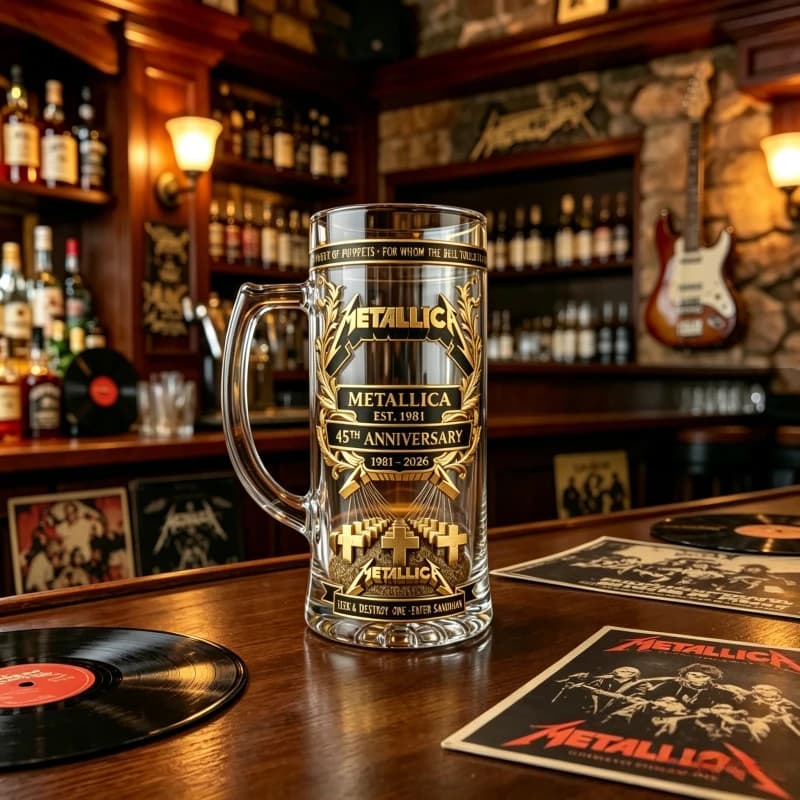 Boccale da Birra in Vetro METALLICA, Collezione Articoli Correlati Rock, Ornamento da Collezione