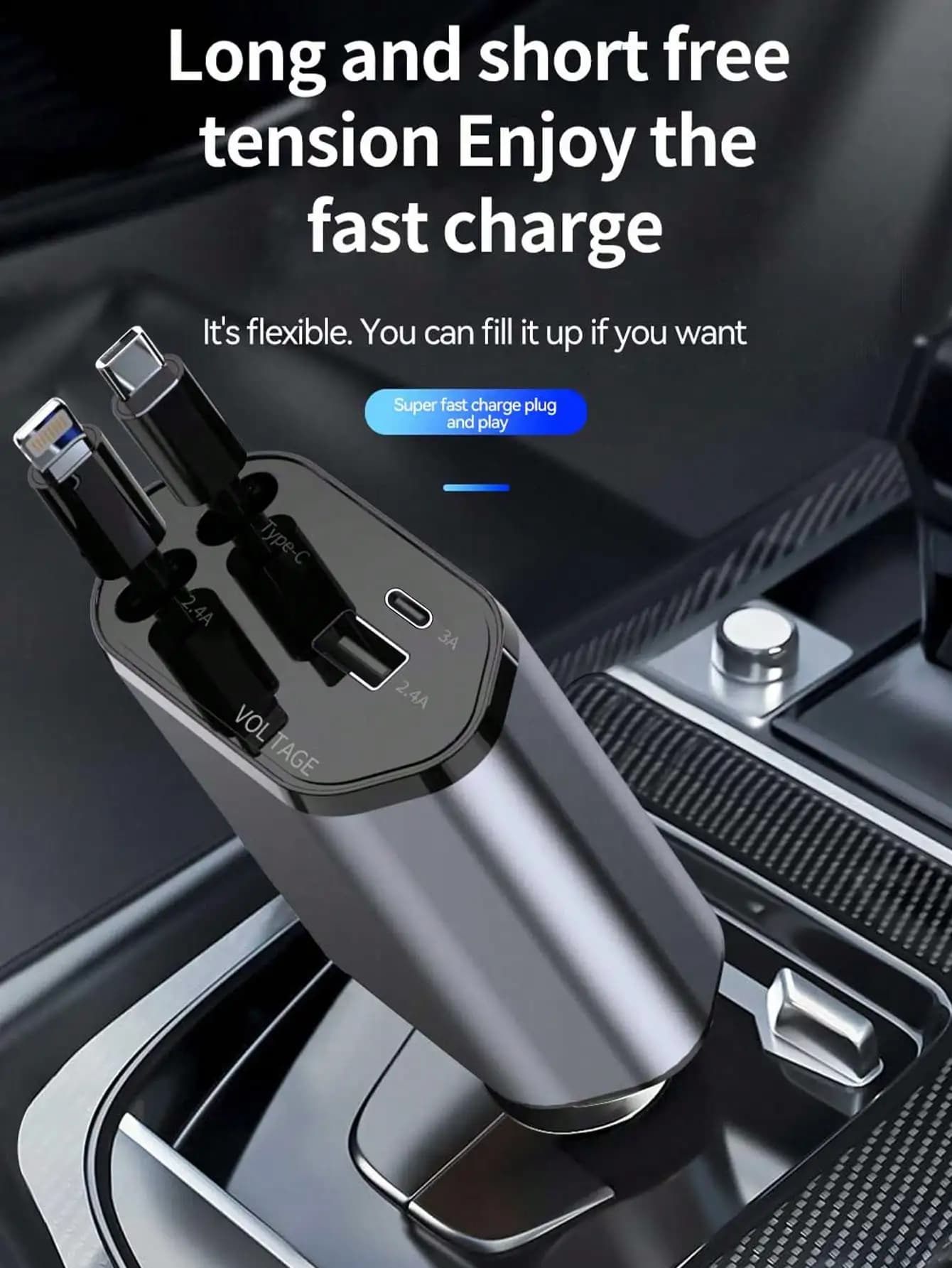 W&O 4-Port Fast Car Charger With USB & Type-C Ports, Digital Voltage Display, Compatible With IPhone, Android Phones & Tablets, Great Gift For Men, Christmas