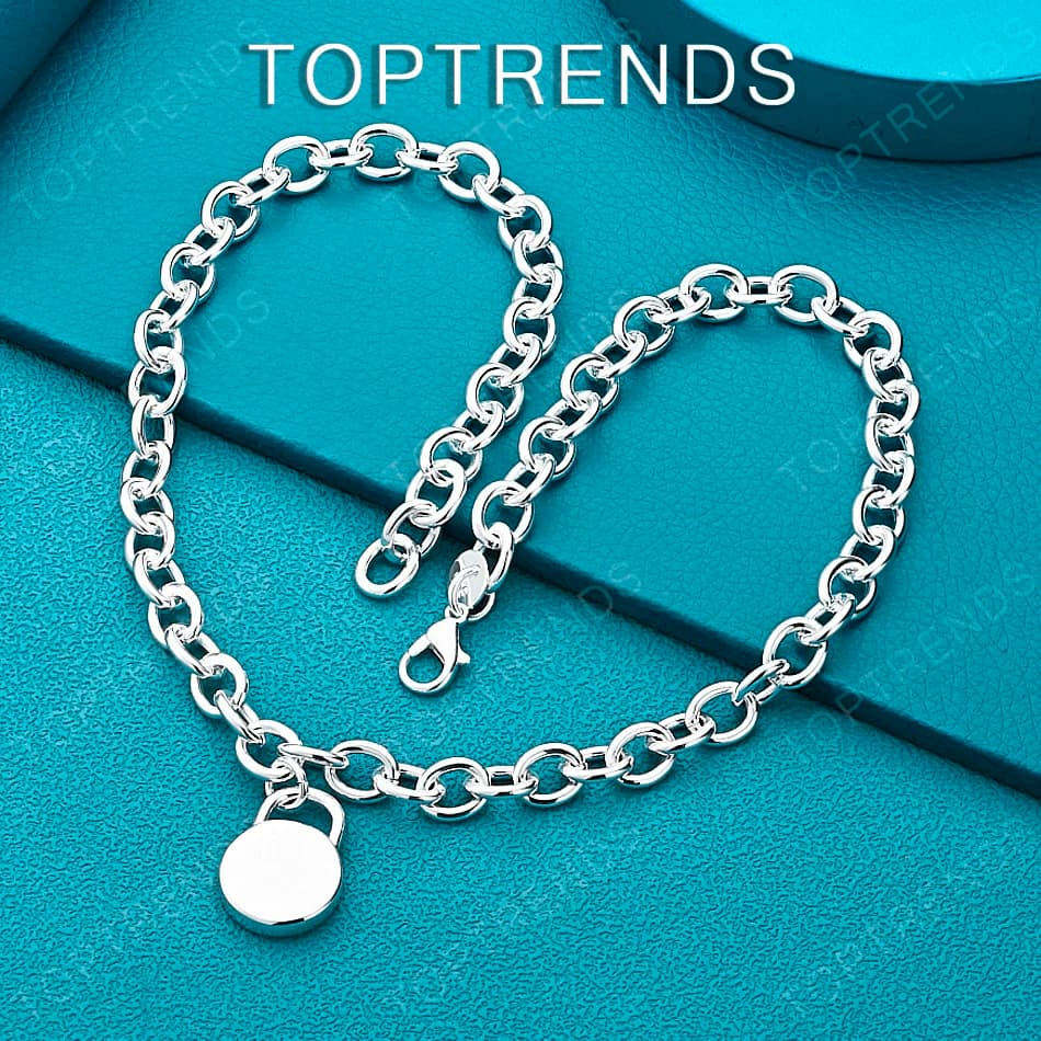 Unisex 925 Sterling Silver Round Lock Pendant Necklace Trendy Fashion Jewelry Gift For Men Women Anniversary Party Accessories