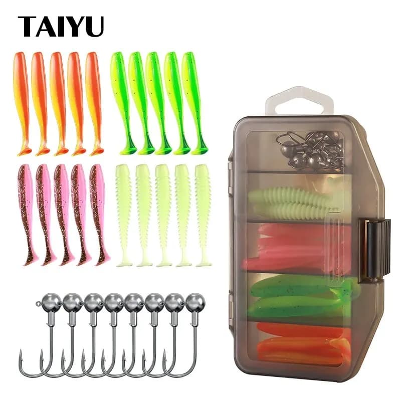 TAIYU Soft fishing bait Set 24 pieces Silicone bait 8 pieces Hook with metal jig head with box Artificial bait Fishing equipment Accessories