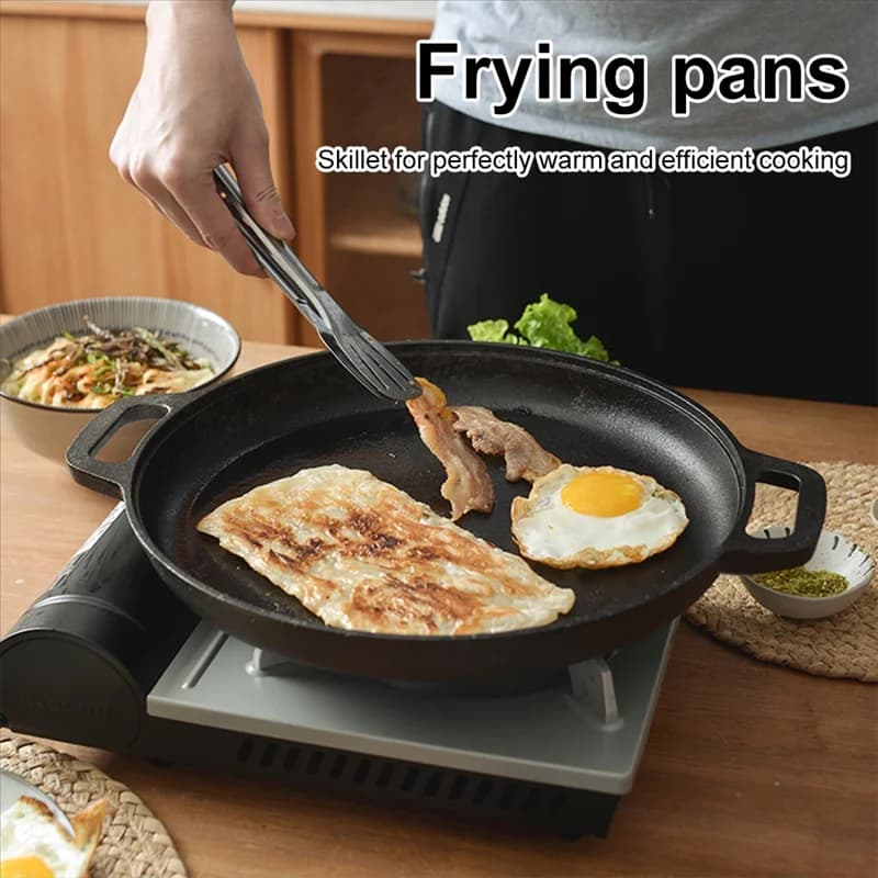 Camping pan for barbecue in cast iron, non-stick pizza pan with double handle pancake, steak pan, pork chicken, kitchen pan
