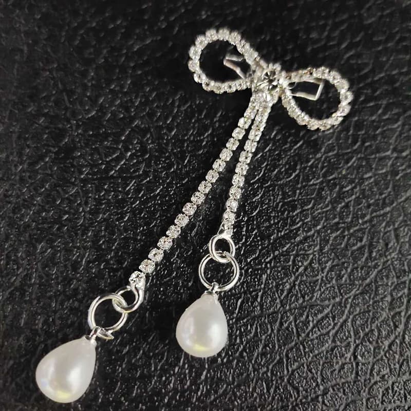 Fibbia a fiocco con strass lucidi e perle, accessorio fai da te per abiti, scarpe, borse, applicazioni e fiocchi da sposa