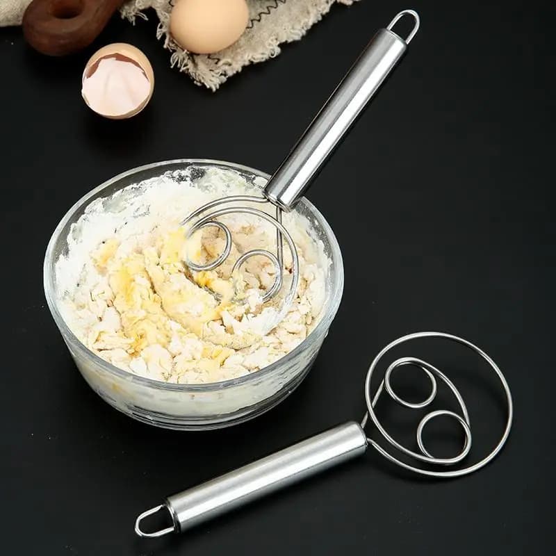 Impastatrice manuale in acciaio inossidabile da 1 pezzo con foro per appendere, frusta da cucina, pane, torta, pasticceria, farine, impasto, frullatore, strumenti
