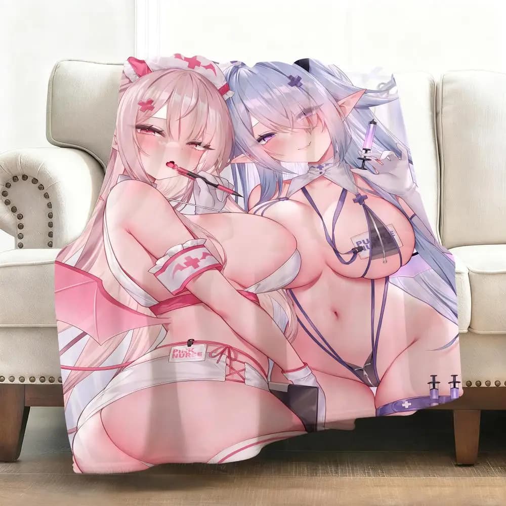 Anime Sexy Girl Coperta di flanella morbida Coperta calda al ginocchio delicata sulla pelle per divano letto da ufficio Viaggio invernale Oversize