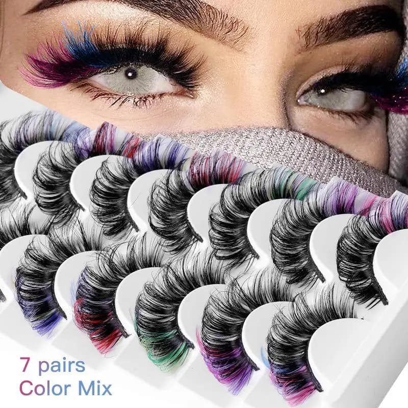 Ciglia Finte 3D in Visone Colorate, Morbide e Naturali, Kit per Trucco Occhi per Feste di Compleanno