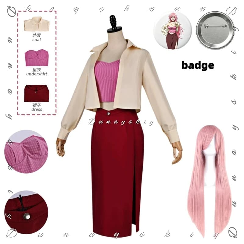 Poisonous Marriage Arashiyama Kimie Cosplay Costume Pink Top Beige Cardigan & Red Skirt Set For Halloween Anime Role Play