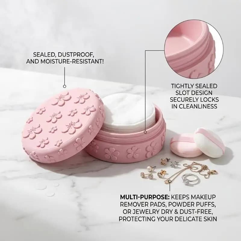 New Cherry Blossom Embossed Makeup Cotton Storage Box 3D Printed Dust-Proof Beauty Storage Jar With Lid