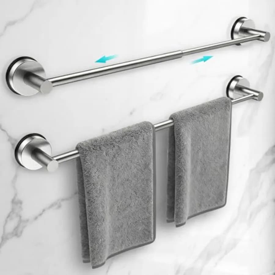 Portasciugamani Regolabile con Ventosa per Parete del Bagno, 17-29 Pollici, in Acciaio Inossidabile, Confezione da 2, Argento Spazzolato