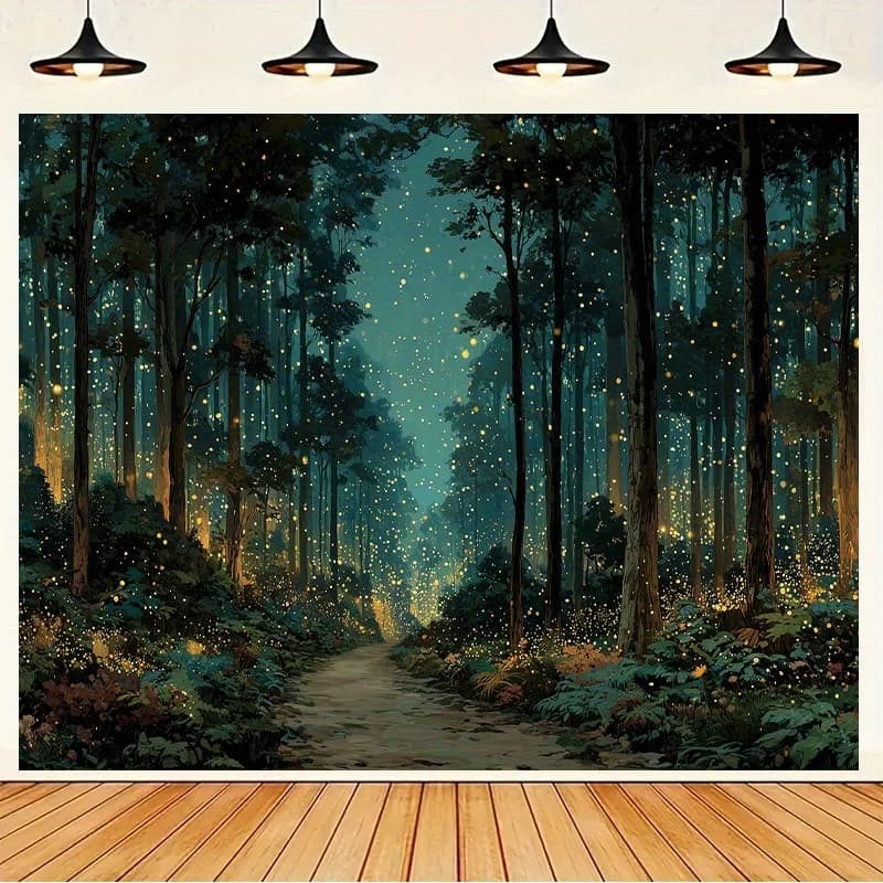 Magic Forest Tapestry Polyester Wall Hanging Firefly Night Decor Living Room home decor aesthetic 180x320cm71x126in