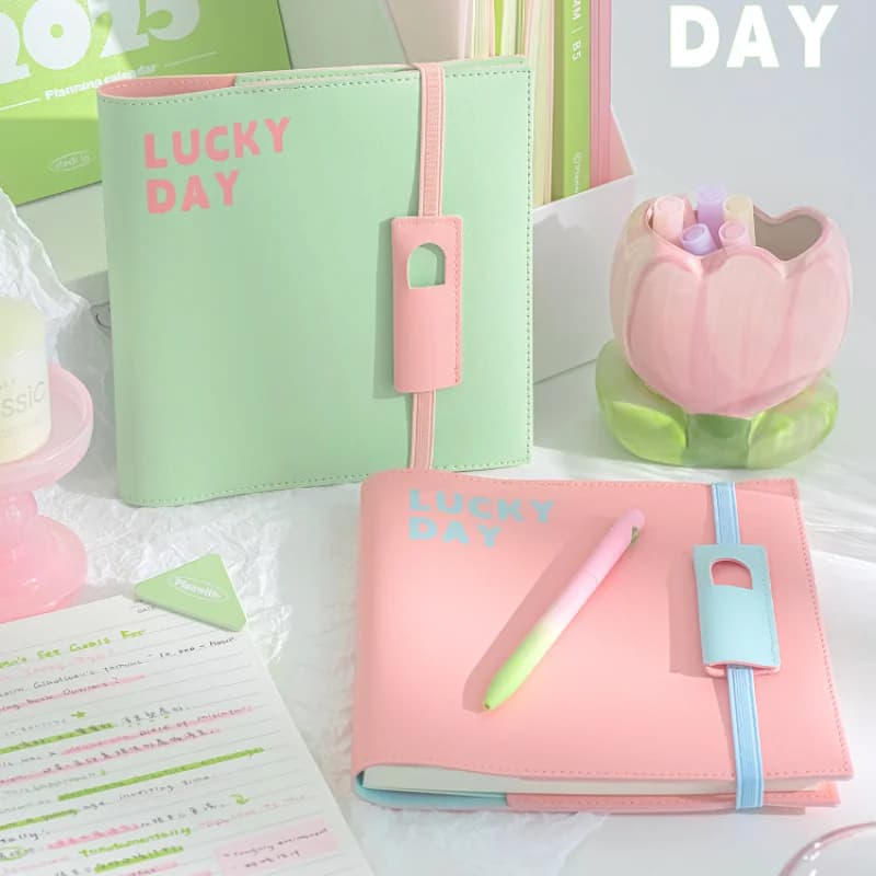 Macaron Color Detachable Soft Leather Portable Notebook with Pen Loop 80 Sheets Grid Paper Journal for Students Supplies