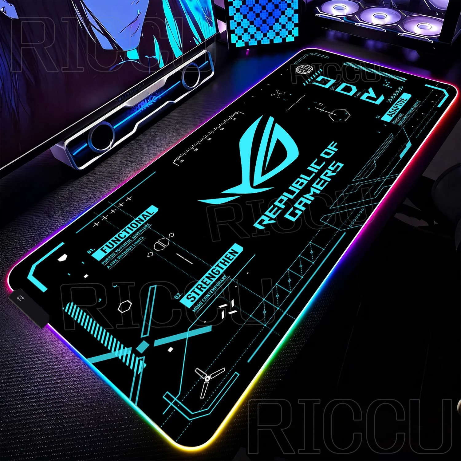 RGB XXL Gaming Carpet with HD Printing, Large Extended Carpet for Mouse ROG Esports, LED Carpet for Keyboard and Desk, PC Accessories