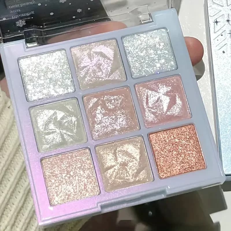 Snowflake 9-color Eyeshadow - Sparkling Pearl sequins, silver and pink tones, music festival and stage makeup, Valentine's Day