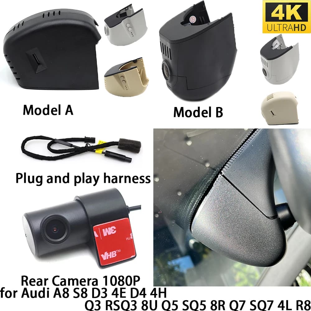 for Audi A8 S8 D3 4E D4 4H Q3 RSQ3 8U Q5 SQ5 8R Q7 SQ7 4L R8 DVR Dash Cam OEM Front Rear Camera Video Recorder Wifi Night Vision