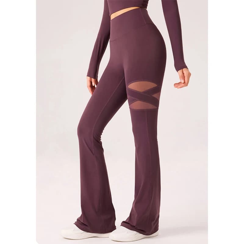 Pantaloni a Zampa da Donna per Allenamento in Palestra, Leggings Yoga Pilates con Inserti in Rete, Effetto Push-Up, Vita Alta, Design Slim, Pantaloni Sportivi alla Moda