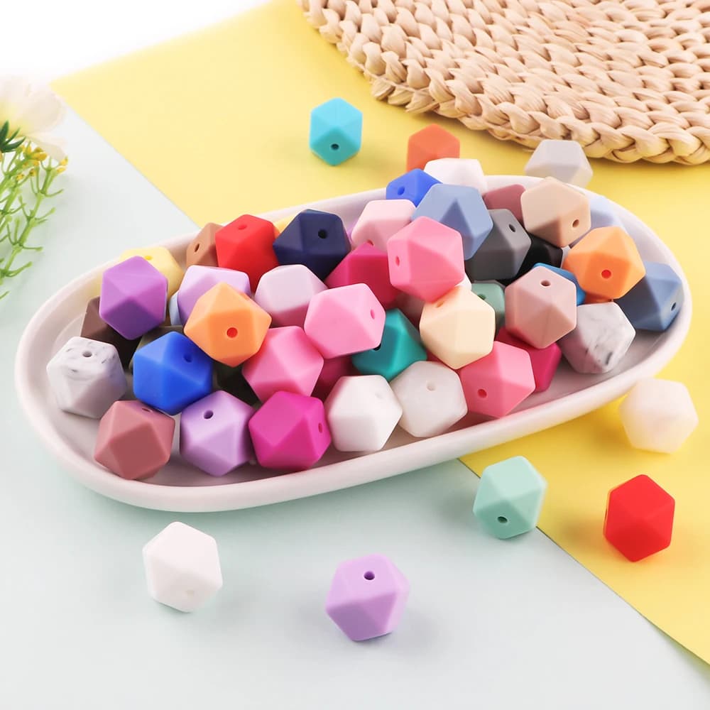 Sunrony 10 pezzi 14mm perline esagonali in silicone per creazione di gioielli collana fai da te bracciali portachiavi accessori fatti a mano